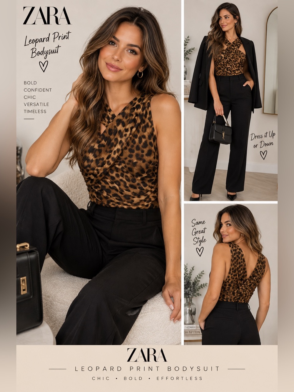 Zara Leopard Print Draped Ruched One Piece Bodysuit Brown Black